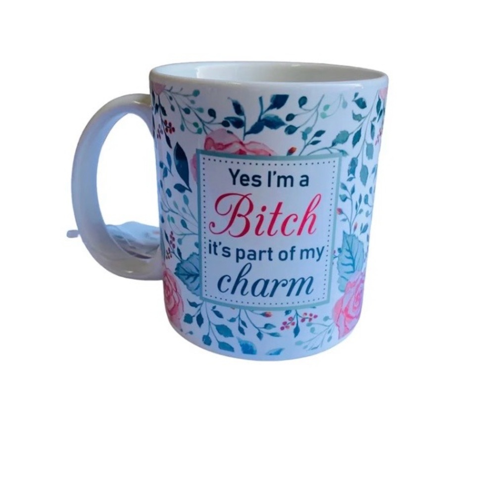 NWT Foxy Mug Yes,  It’s Part Of My Charm Beautiful Floral Rose Design